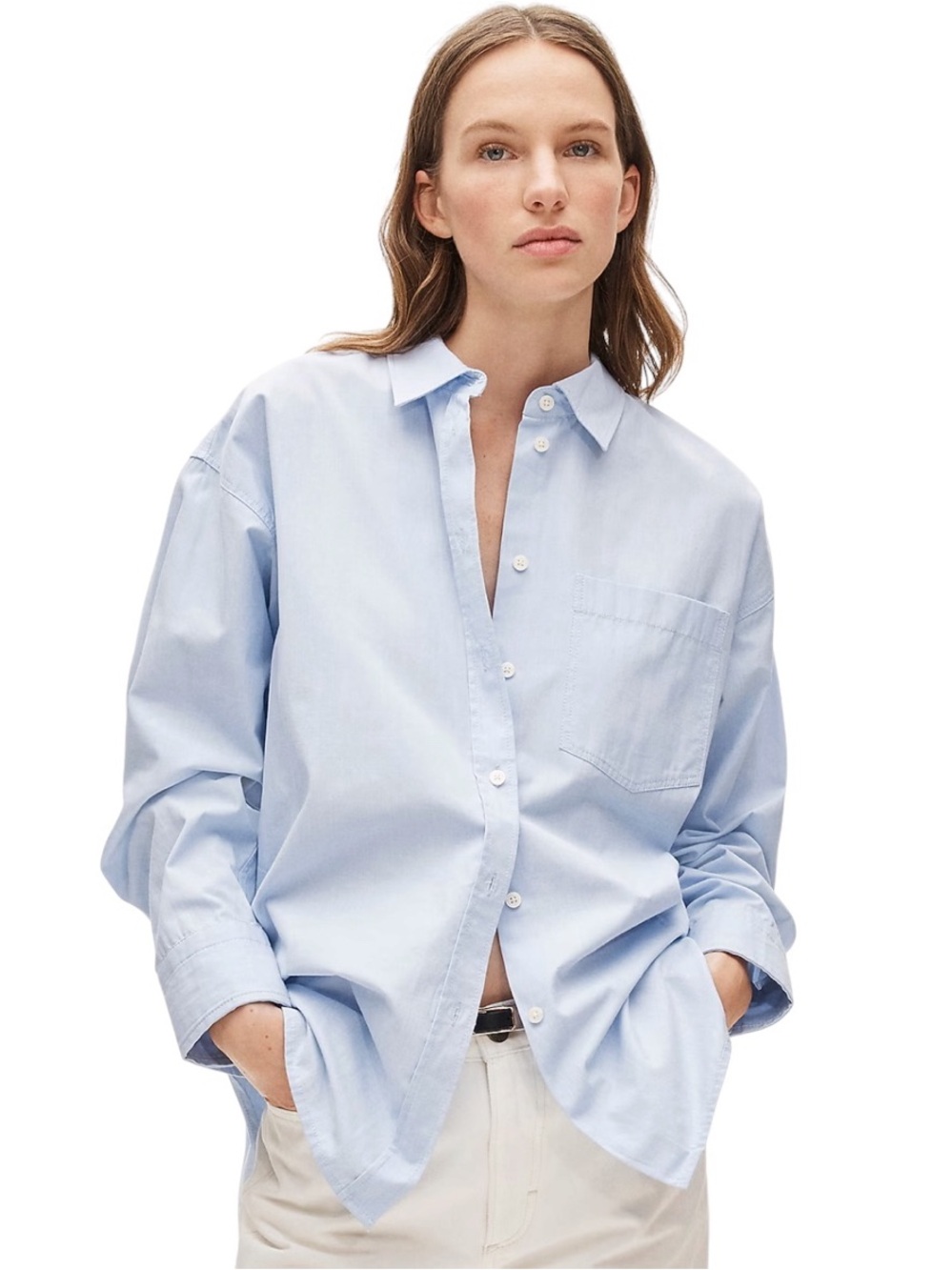 J Crew Etienne Oversized Shirt Oxford Blue Long Sleeve Minimalist Preppy